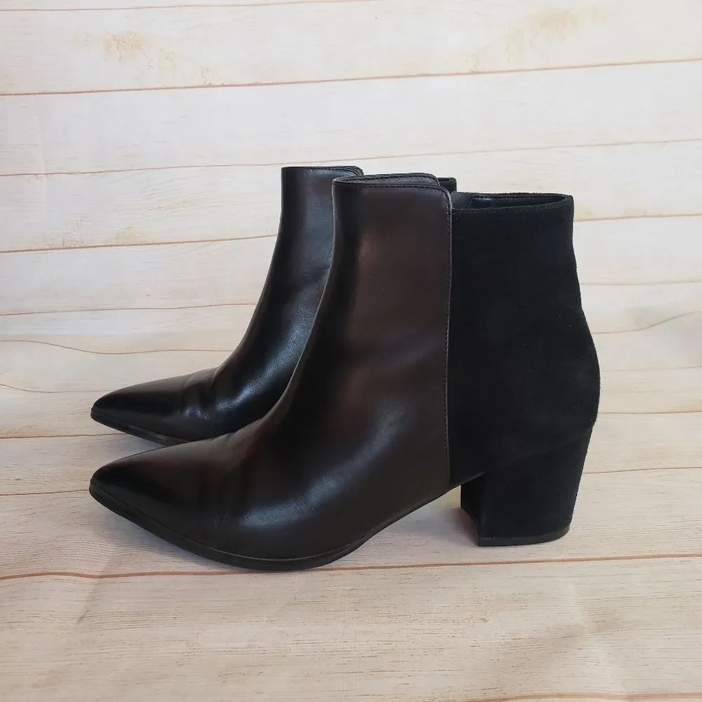 Vaneli Nappa Leather Suede Black Ankle Boots Booties Pointy Toe Black Size 8M